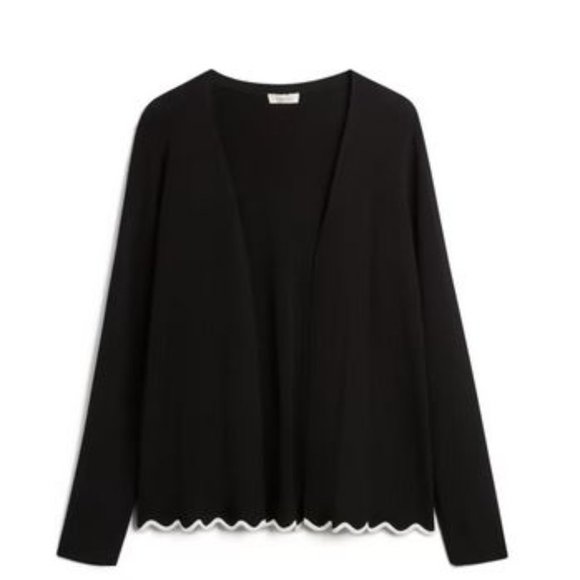 LAURA: Scallop Detail Cardigan - black with white trim - Picture 5 of 8